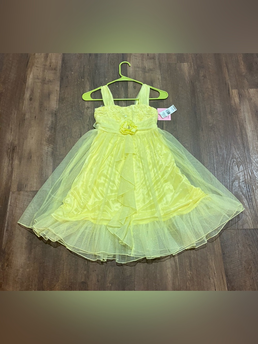 Amy's Closet Yellow Tulle Floral Accent Girls' Party Dress